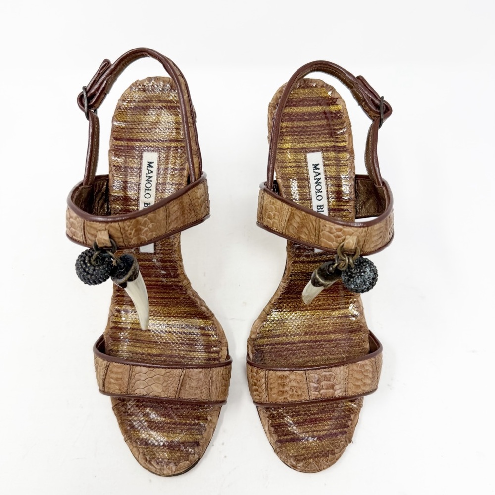 Manolo Blahnik Python Leather Charm Slingback San… - image 2